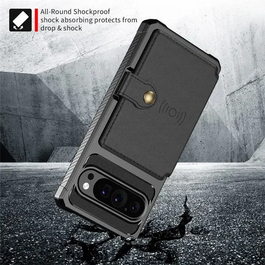 Google Pixel 10 / 10 Pro TPU Back Cover met Kunstleren Wallet Zwart afbeelding 3