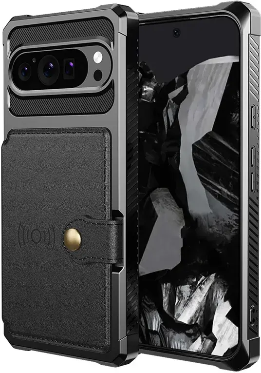 Google Pixel 10 / 10 Pro TPU Back Cover met Kunstleren Wallet Zwart afbeelding 2
