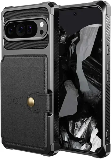 Google Pixel 10 / 10 Pro TPU Back Cover met Kunstleren Wallet Zwart afbeelding 2