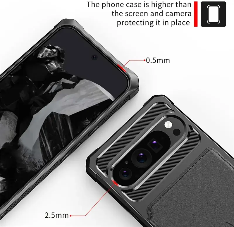 Google Pixel 10 / 10 Pro TPU Back Cover met Kunstleren Wallet Zwart afbeelding 6