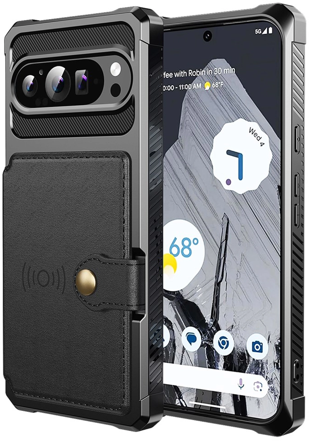 Google Pixel 10 Pro XL Hoesje 3-in-1 Pasjes Portemonnee Back Cover Zwart afbeelding 3