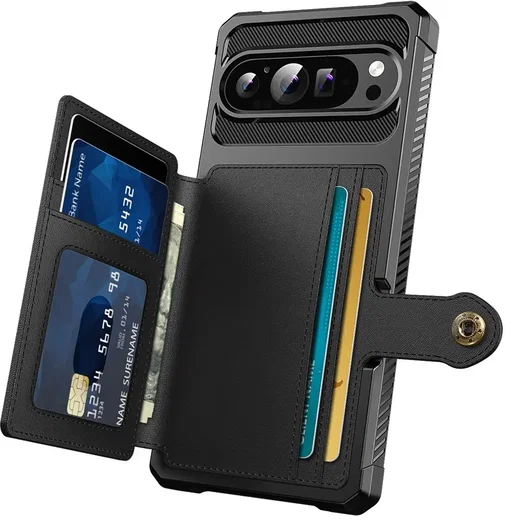Google Pixel 10 Pro XL TPU Back Cover met Kunstleren Wallet Zwart afbeelding 9