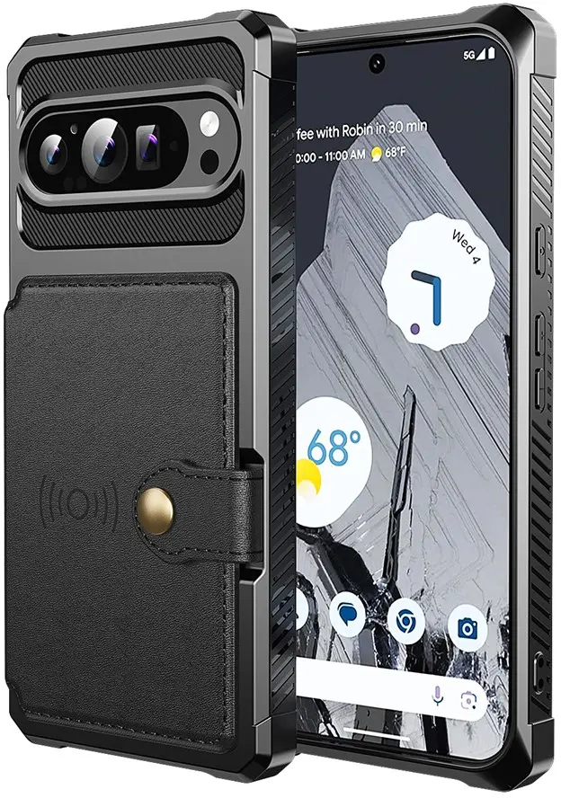 Google Pixel 10 Pro XL TPU Back Cover met Kunstleren Wallet Zwart afbeelding 2