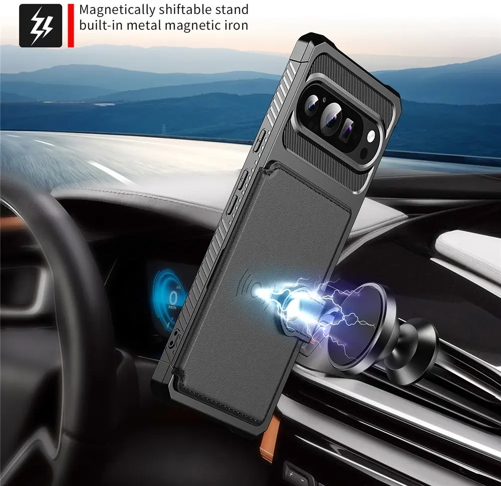 Google Pixel 10 Pro XL TPU Back Cover met Kunstleren Wallet Zwart afbeelding 8