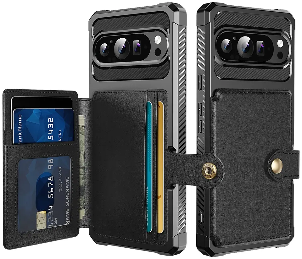 Google Pixel 10 Pro XL TPU Back Cover met Kunstleren Wallet Zwart afbeelding 1