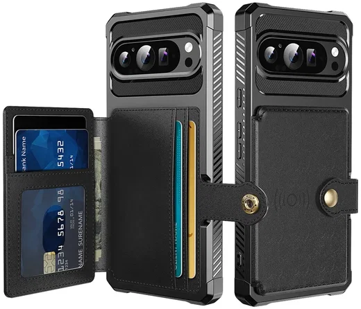 Google Pixel 10 Pro XL TPU Back Cover met Kunstleren Wallet Zwart afbeelding 1