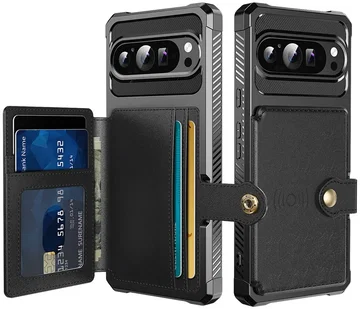 Google Pixel 10 Pro XL TPU Back Cover met Kunstleren Wallet Zwart