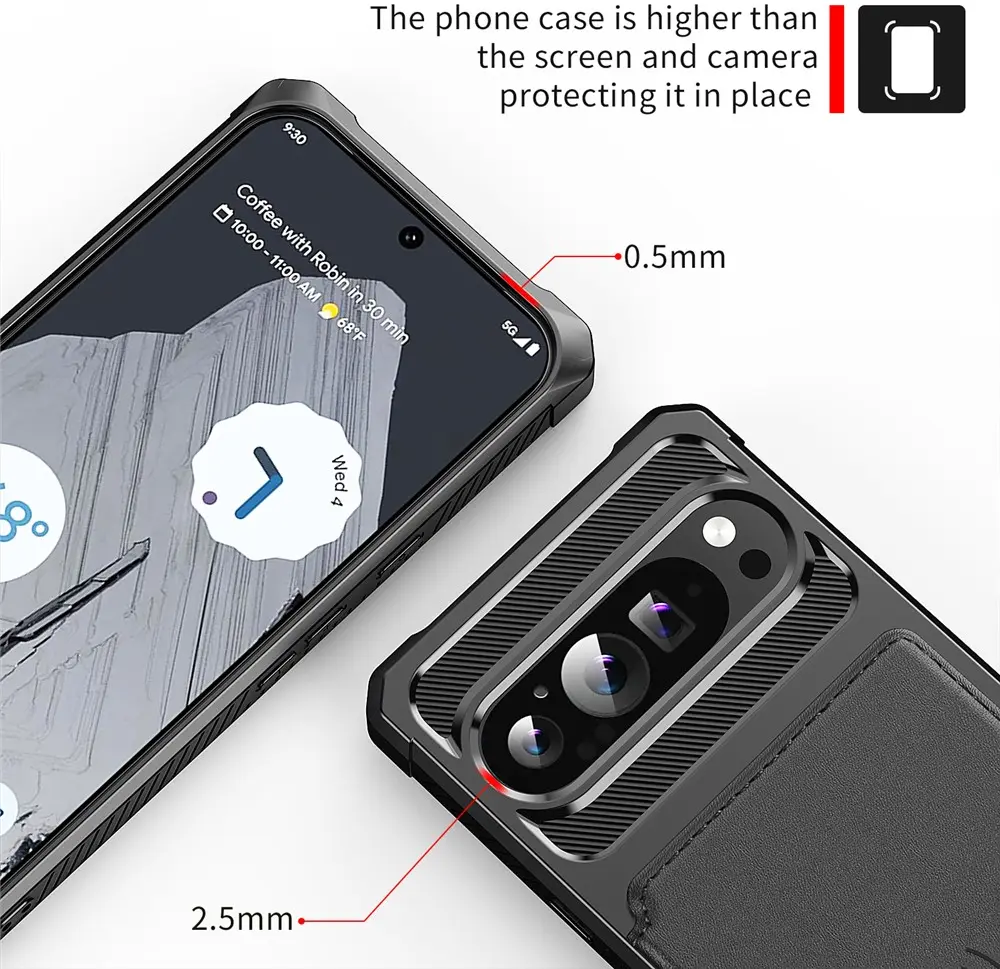 Google Pixel 10 Pro XL TPU Back Cover met Kunstleren Wallet Zwart afbeelding 6