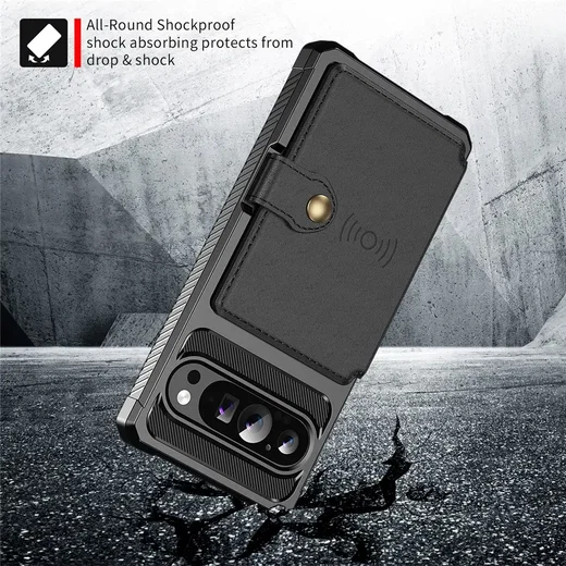 Google Pixel 10 Pro XL TPU Back Cover met Kunstleren Wallet Zwart afbeelding 3