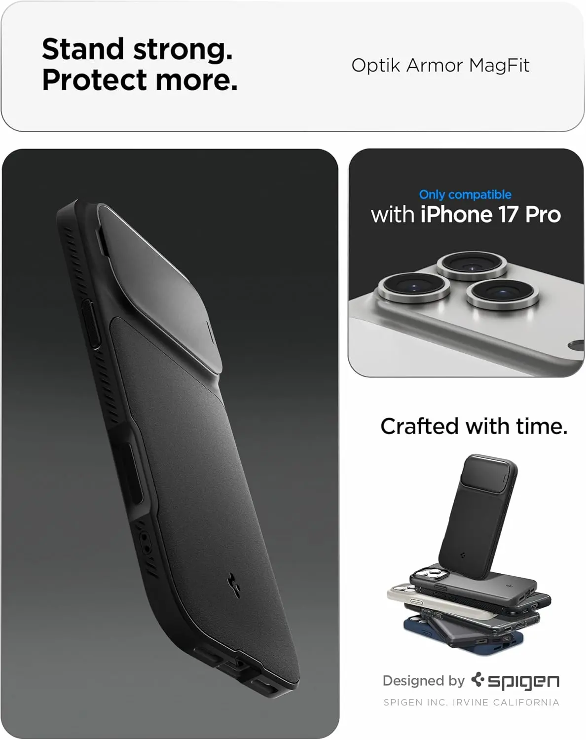Spigen Optik Armor MagSafe Apple iPhone 17 Pro Hoesje Camera Slider Zwart afbeelding 2