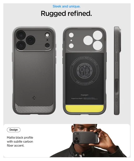 Spigen Rugged Armor MagFit Apple iPhone 17 Pro Hoesje MagSafe Grijs afbeelding 3