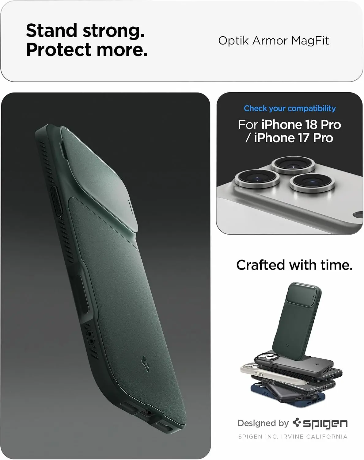 Spigen Optik Armor MagSafe iPhone 18 Pro / 17 Pro Hoesje Camera Slide Groen afbeelding 2