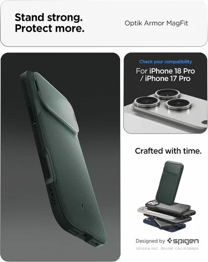 Spigen Optik Armor MagSafe iPhone 18 Pro / 17 Pro Hoesje Camera Slide Groen afbeelding 2