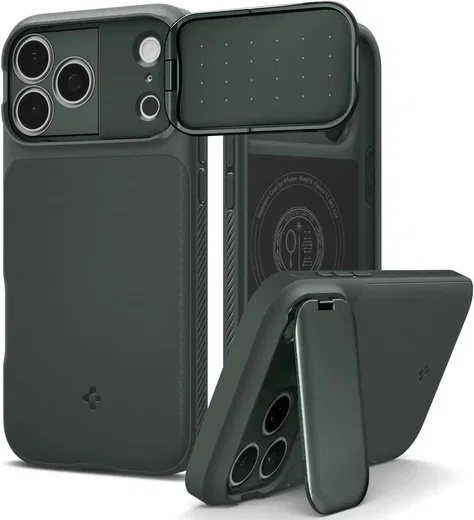 Spigen Optik Armor MagSafe iPhone 18 Pro / 17 Pro Hoesje Camera Slide Groen afbeelding 1
