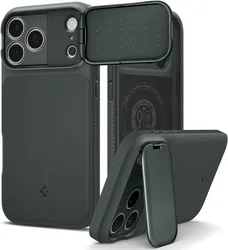 Spigen Optik Armor MagSafe iPhone 18 Pro / 17 Pro Hoesje Camera Slide Groen afbeelding