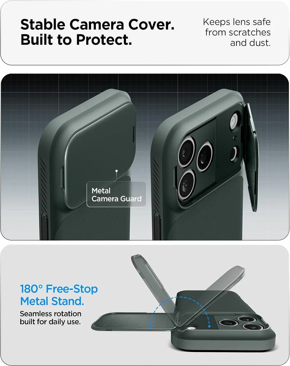 Spigen Optik Armor MagSafe iPhone 18 Pro / 17 Pro Hoesje Camera Slide Groen afbeelding 4