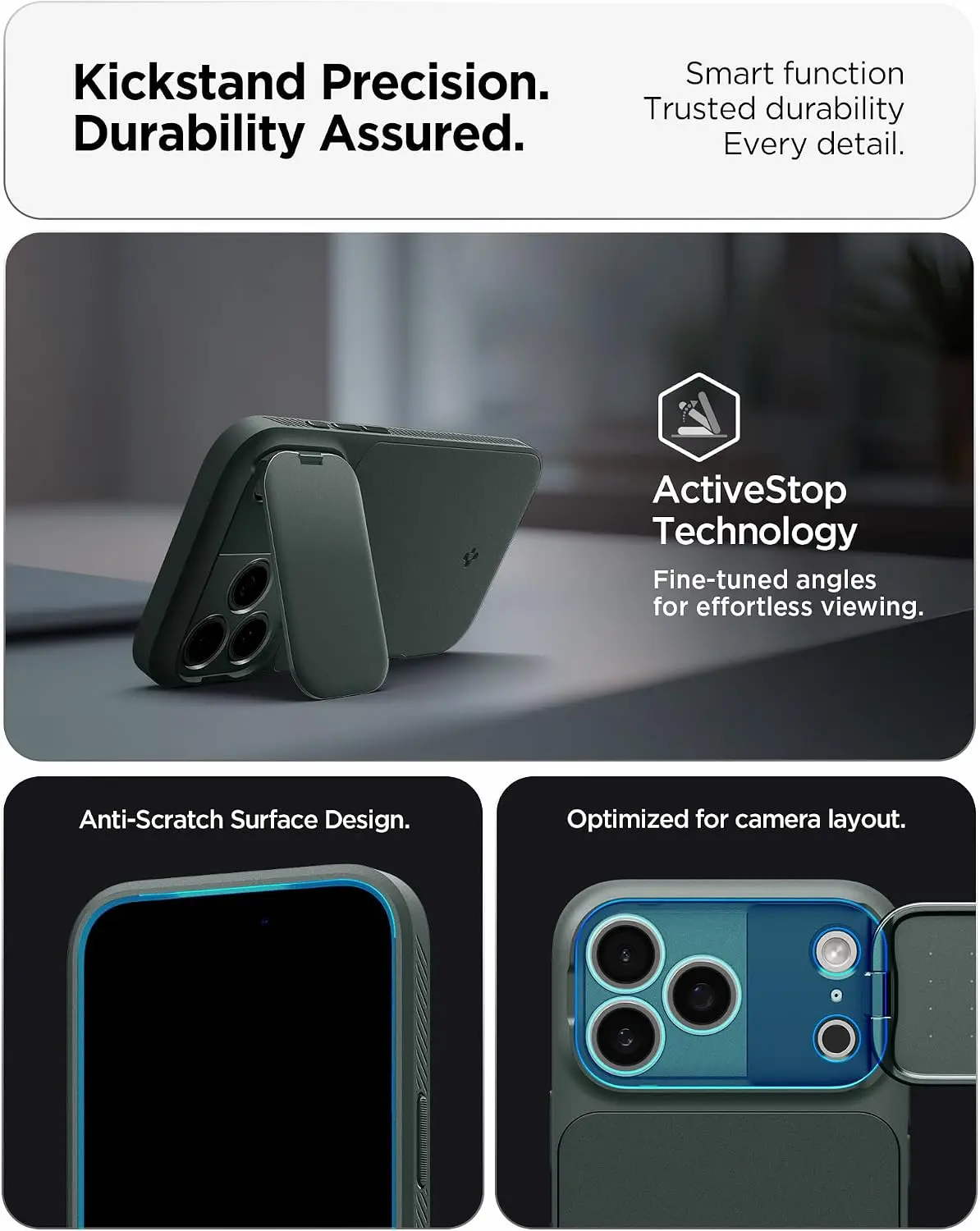 Spigen Optik Armor MagSafe iPhone 18 Pro / 17 Pro Hoesje Camera Slide Groen afbeelding 5
