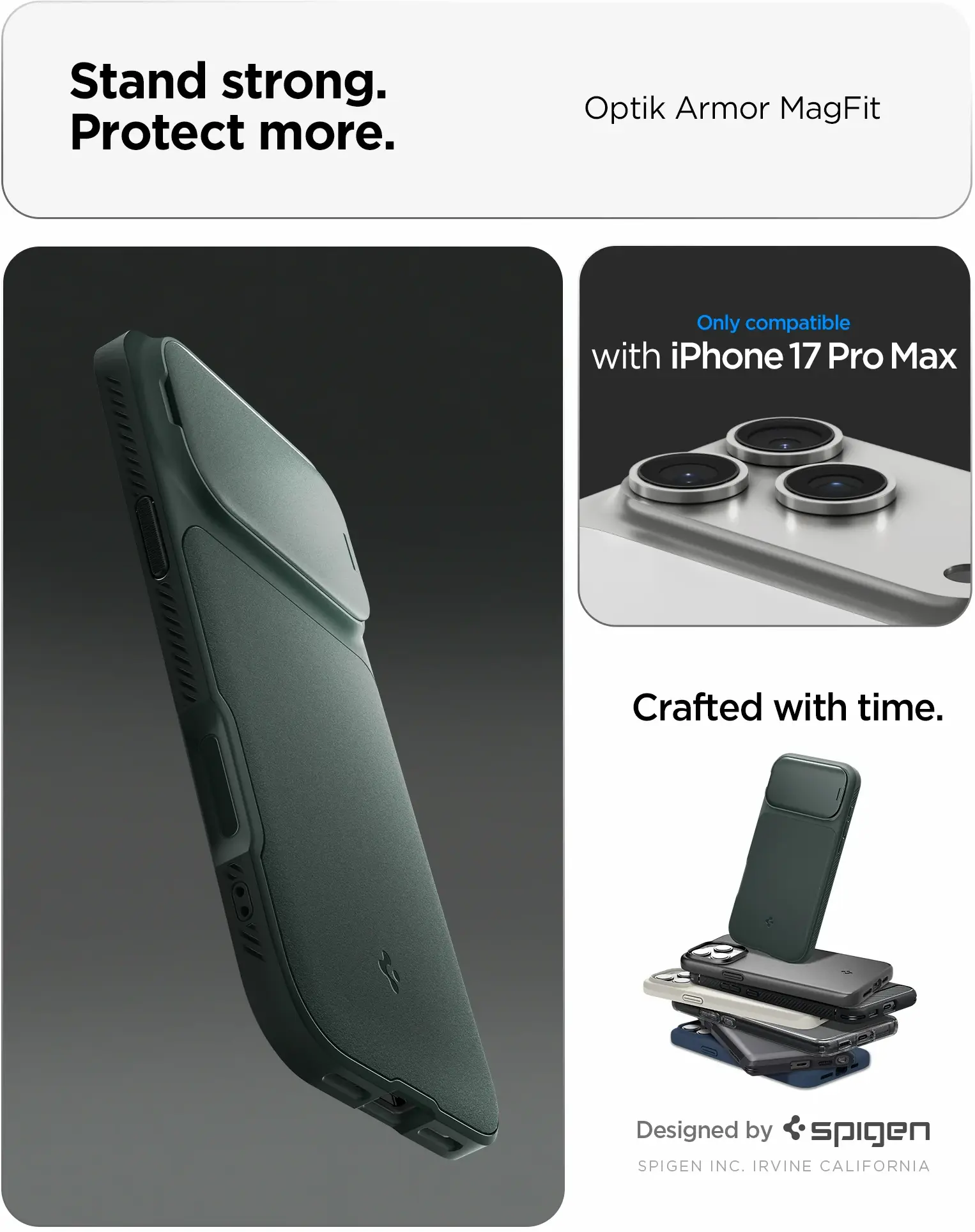 Spigen Optik Armor MagSafe Apple iPhone 17 Pro Max Hoesje Camera Slider Groen afbeelding 2