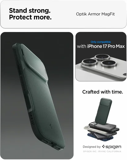 Spigen Optik Armor MagSafe Apple iPhone 17 Pro Max Hoesje Camera Slider Groen afbeelding 2