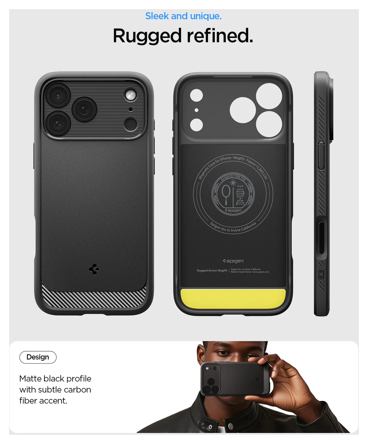 Spigen Rugged Armor MagFit Apple iPhone 17 Pro Hoesje MagSafe Matte Zwart afbeelding 6
