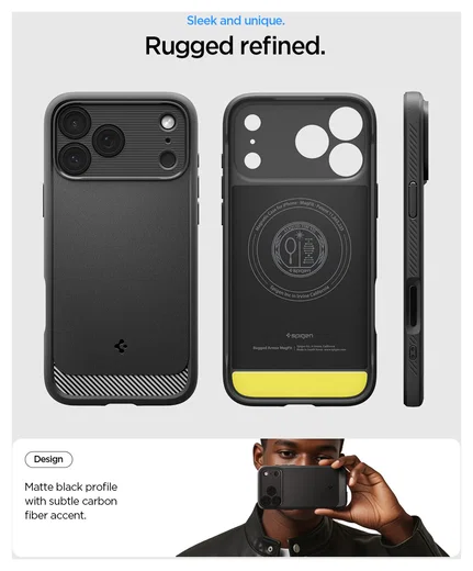 Spigen Rugged Armor MagFit Apple iPhone 17 Pro Hoesje MagSafe Matte Zwart afbeelding 6
