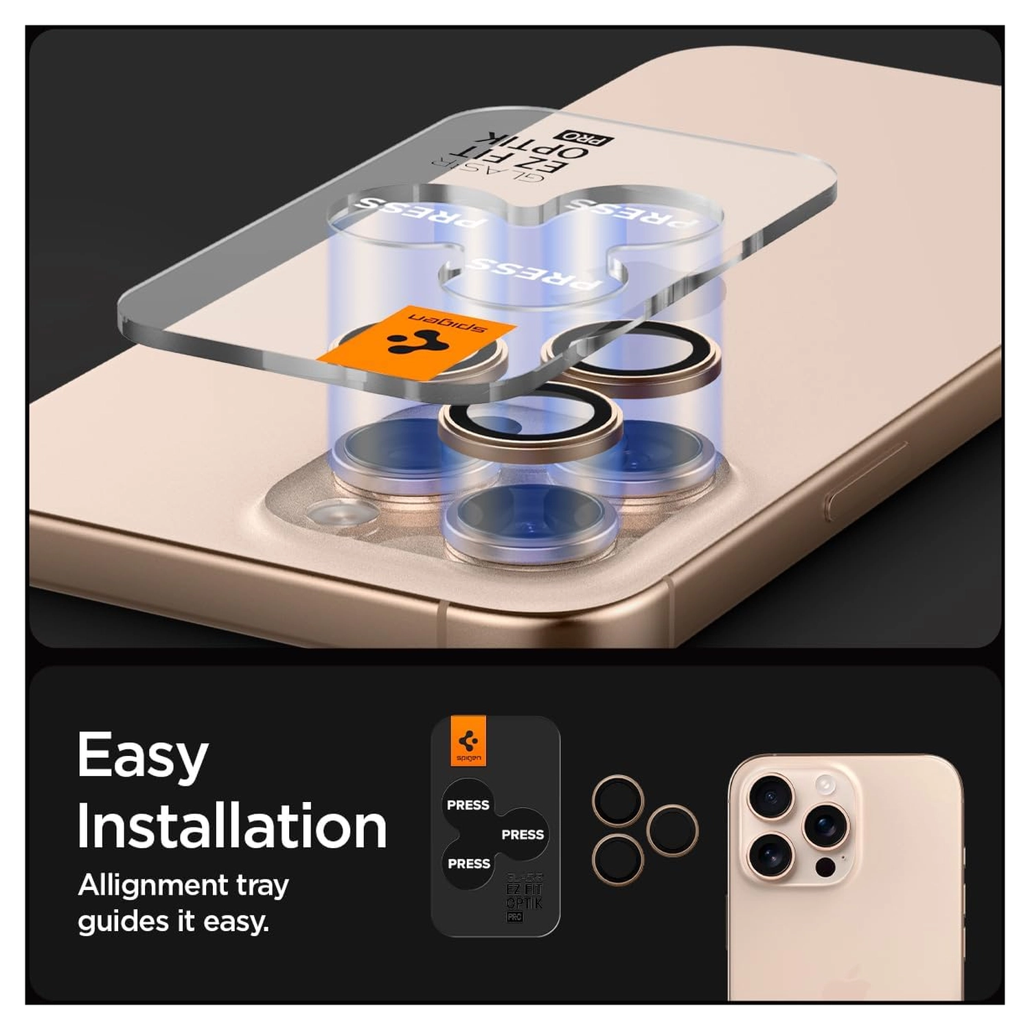 Spigen Optik Pro iPhone 17 Pro / 17 Pro Max Camera Protector Titanium (2-Pack) afbeelding 2