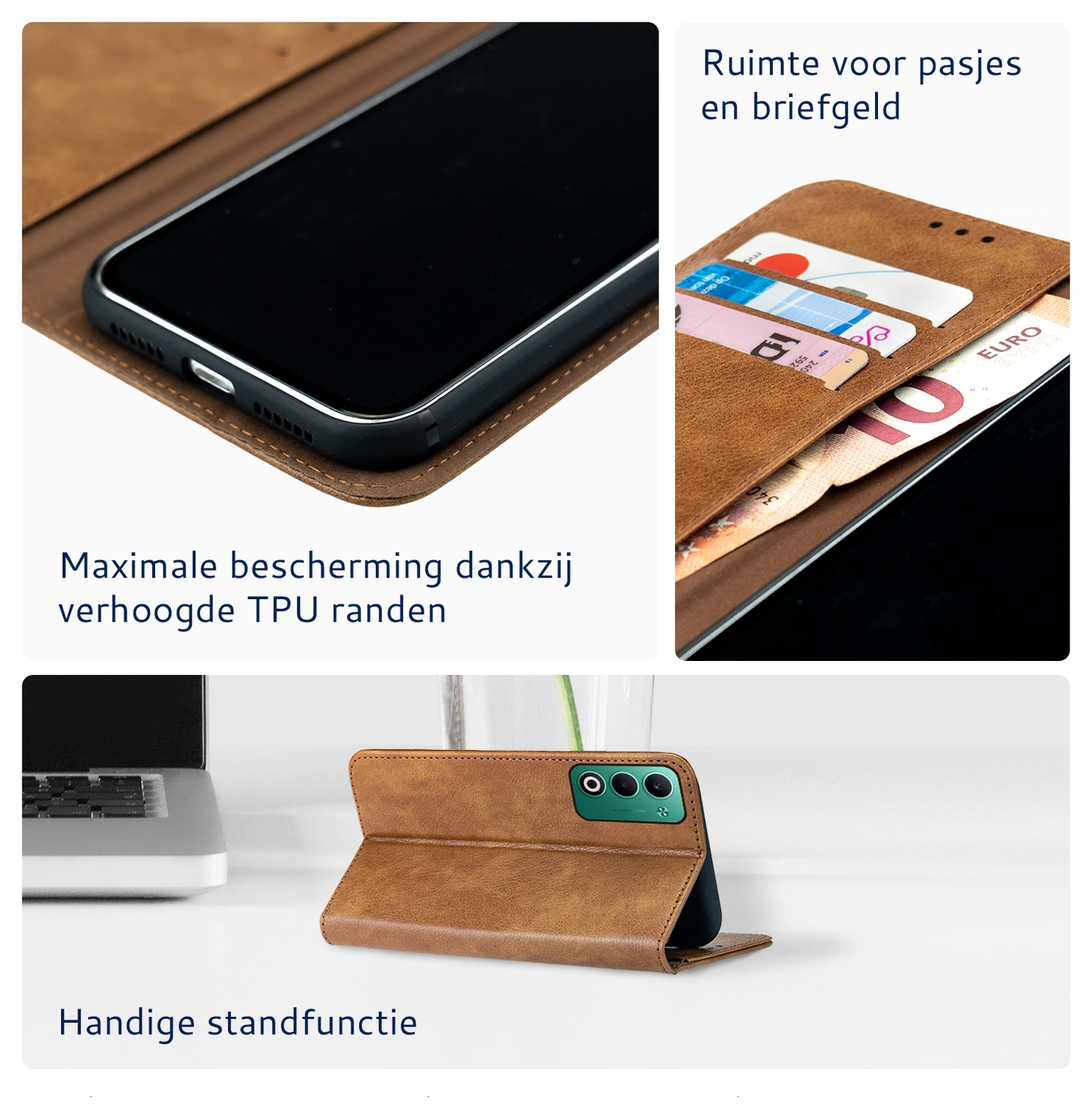 Rosso Element Oppo A5 (2025) Hoesje Book Case Wallet Bruin afbeelding 5