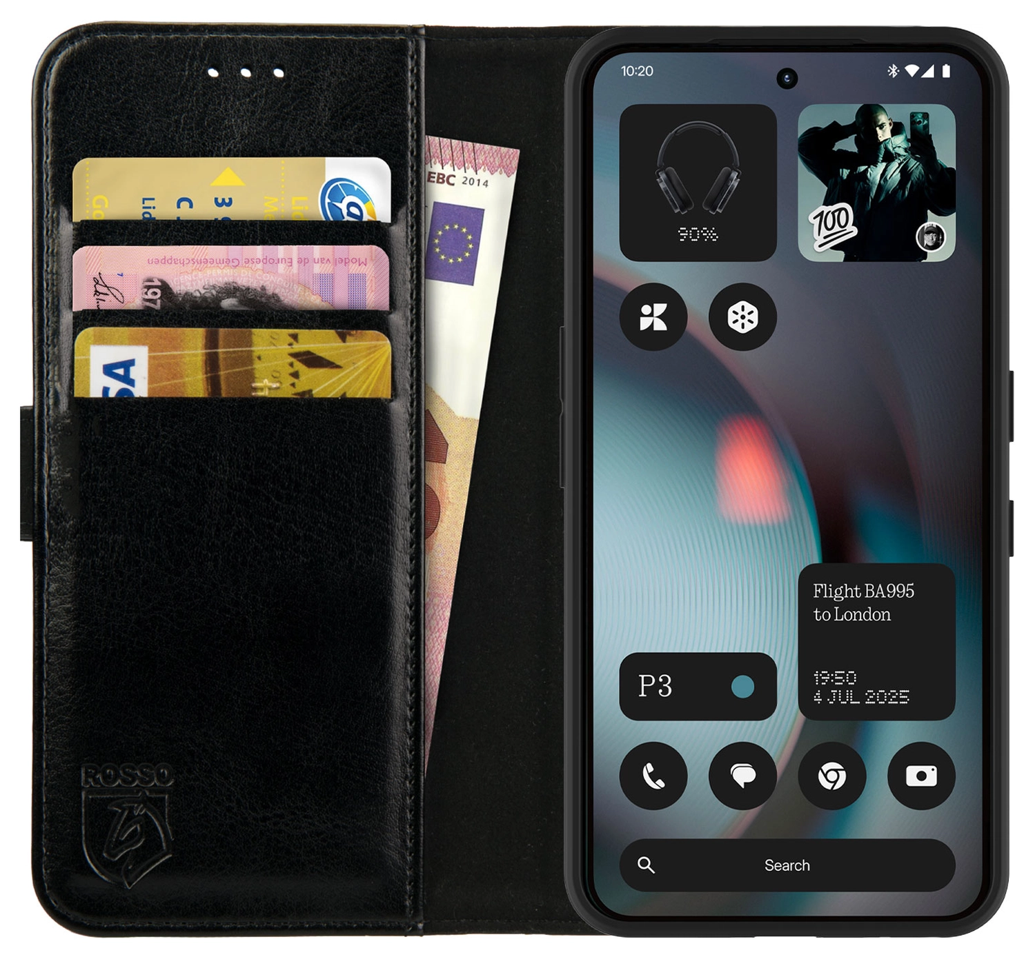 Rosso Element Nothing Phone (3) Hoesje Book Case Wallet Zwart afbeelding 1