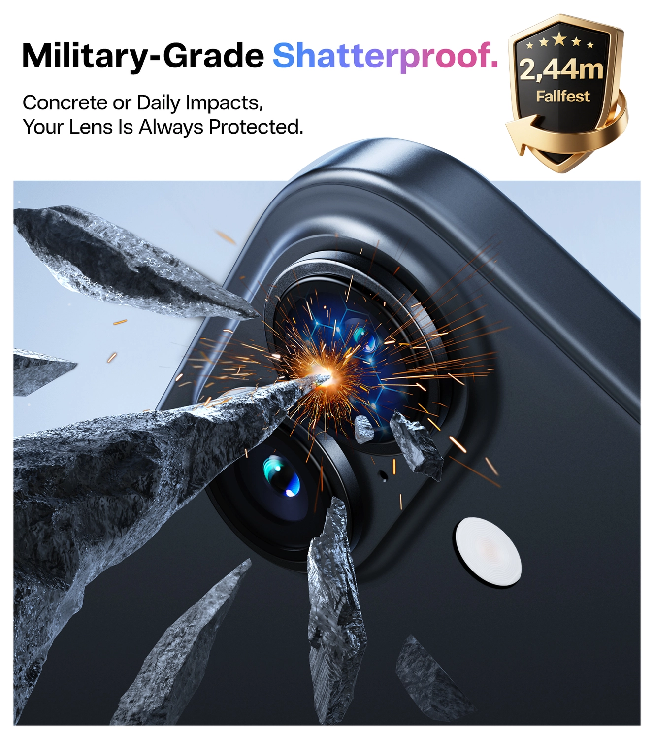 TORRAS LensGuard iPhone 17 Camera Protector Tempered Glass Zwart afbeelding 2