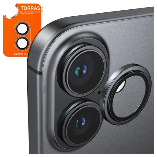 TORRAS LensGuard iPhone 17 Camera Protector Tempered Glass Zwart afbeelding 1