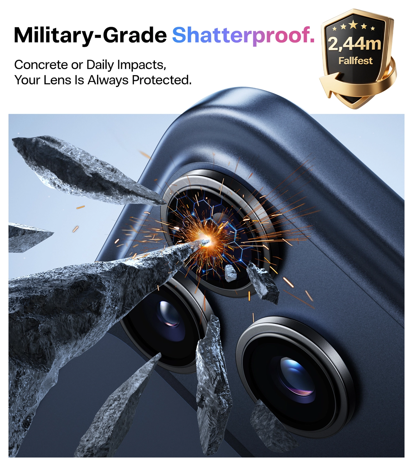 TORRAS LensGuard iPhone 17 Pro Camera Protector Tempered Glass Zwart afbeelding 2