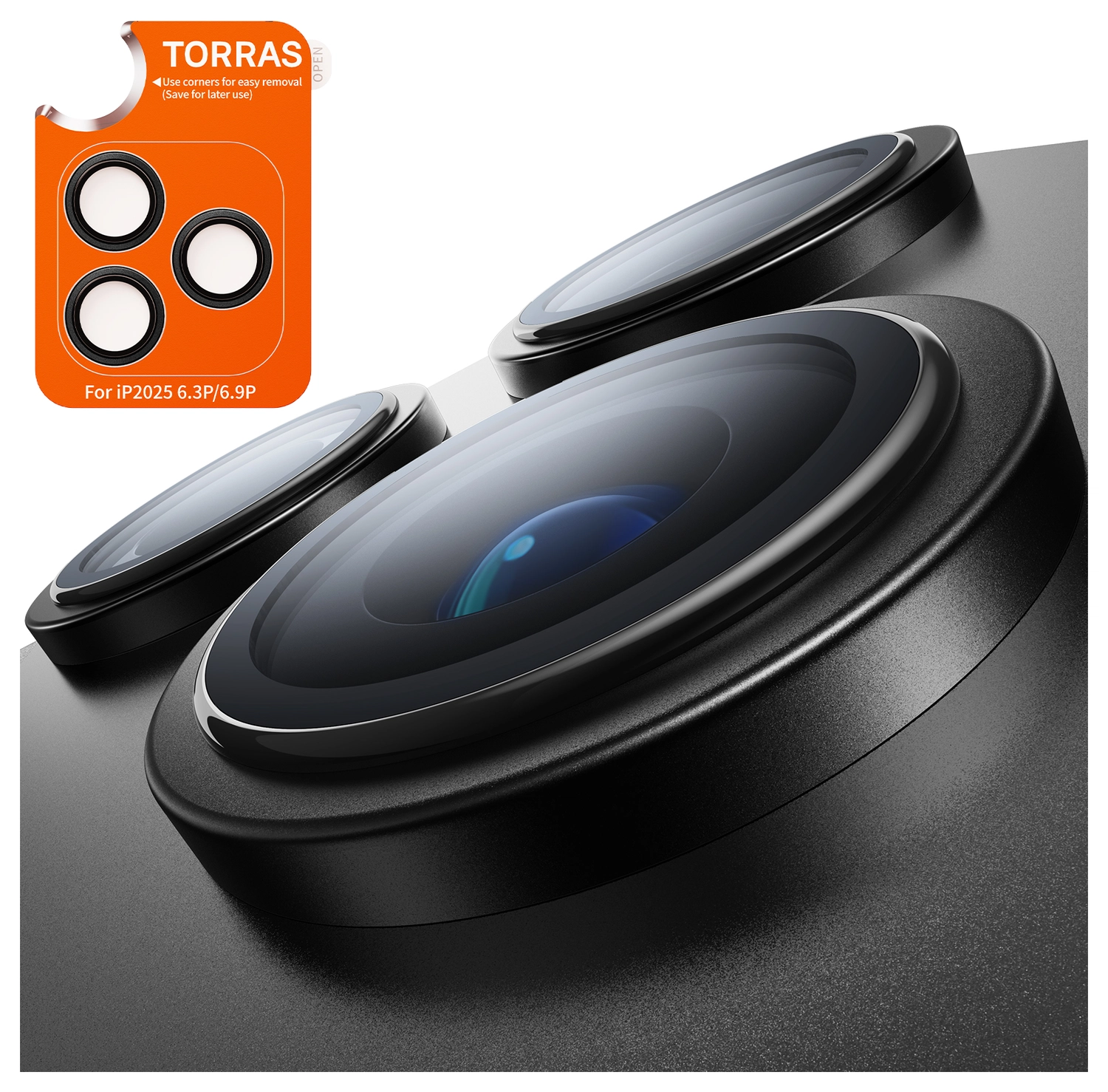 TORRAS LensGuard iPhone 17 Pro Max Camera Protector Tempered Glass Zwart afbeelding 1