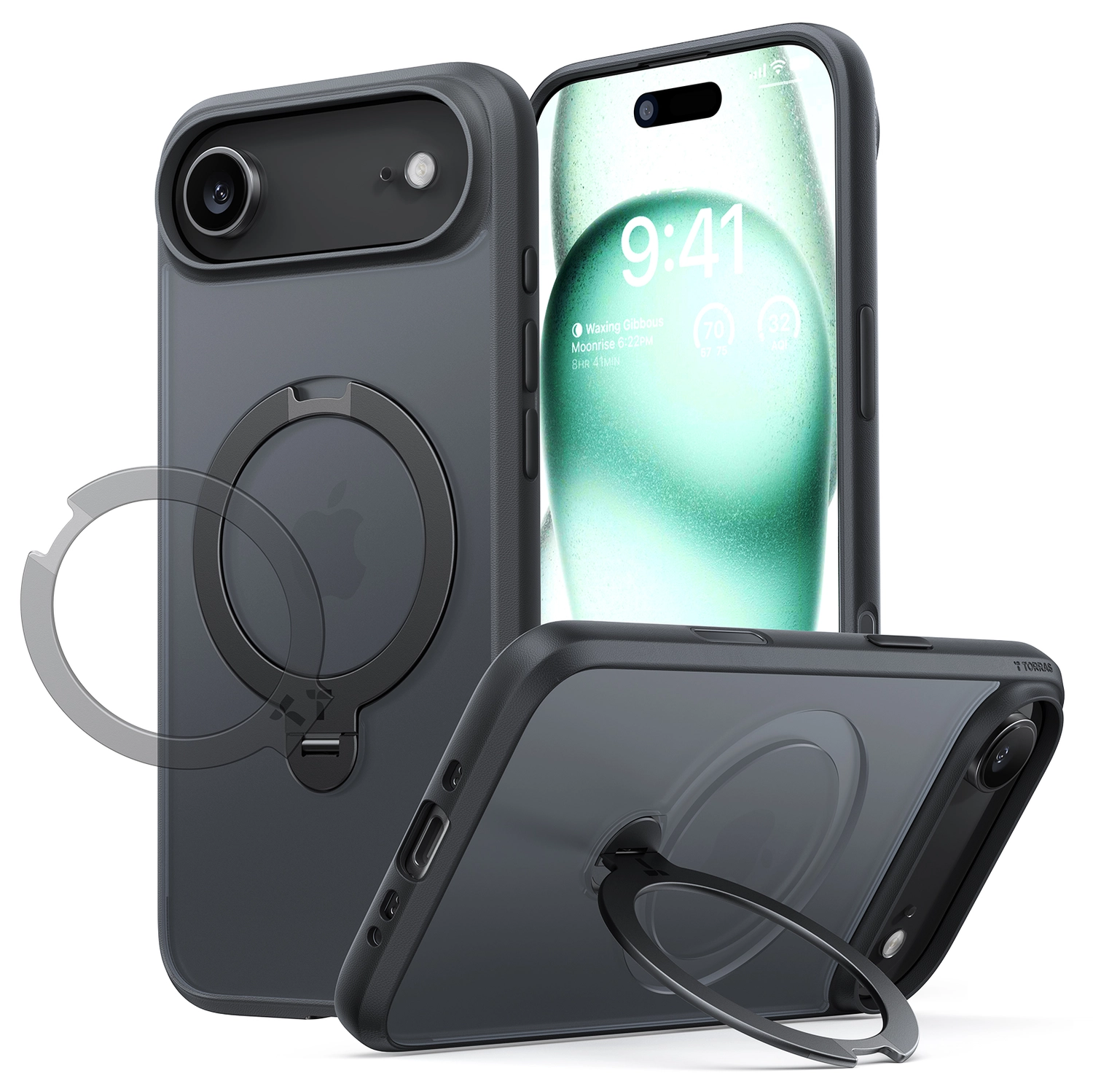 TORRAS Ostand Spin Apple iPhone Air Hoesje 360° MagSafe Stand Zwart afbeelding 1