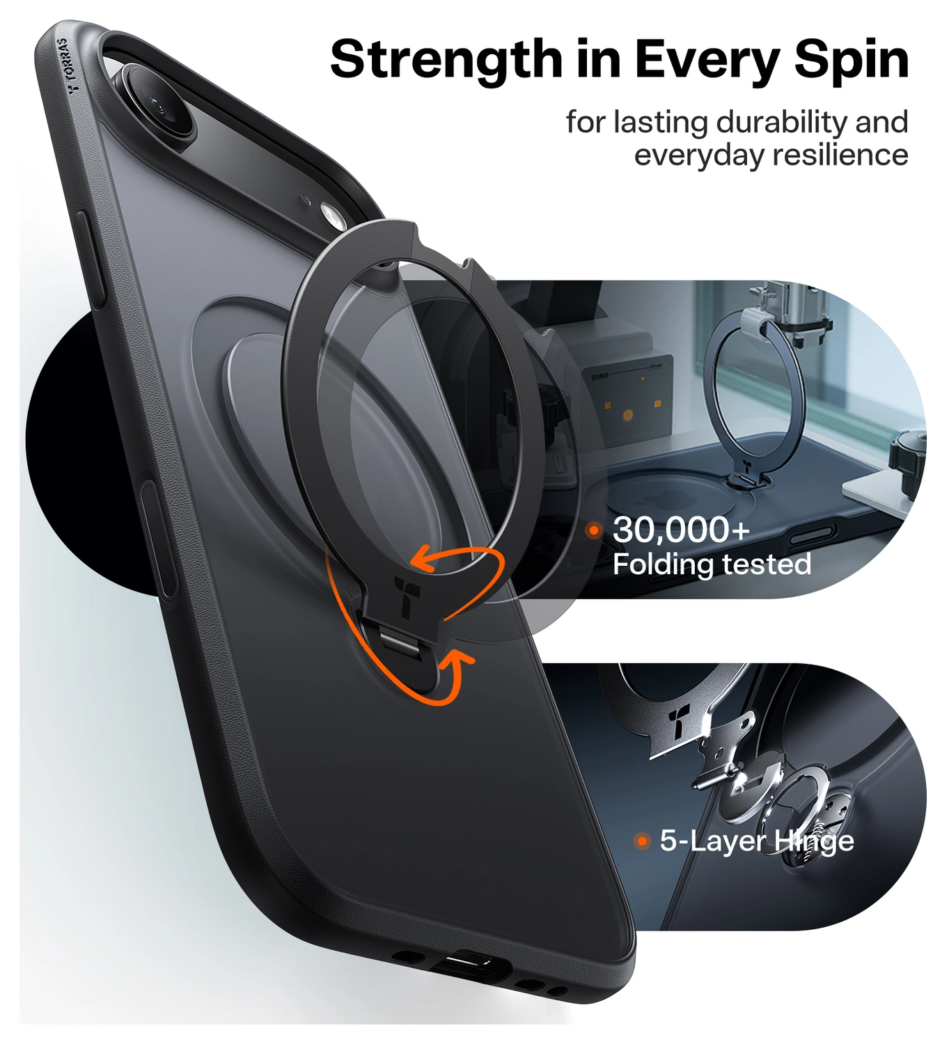 TORRAS Ostand Spin Apple iPhone Air Hoesje 360° MagSafe Stand Zwart afbeelding 3