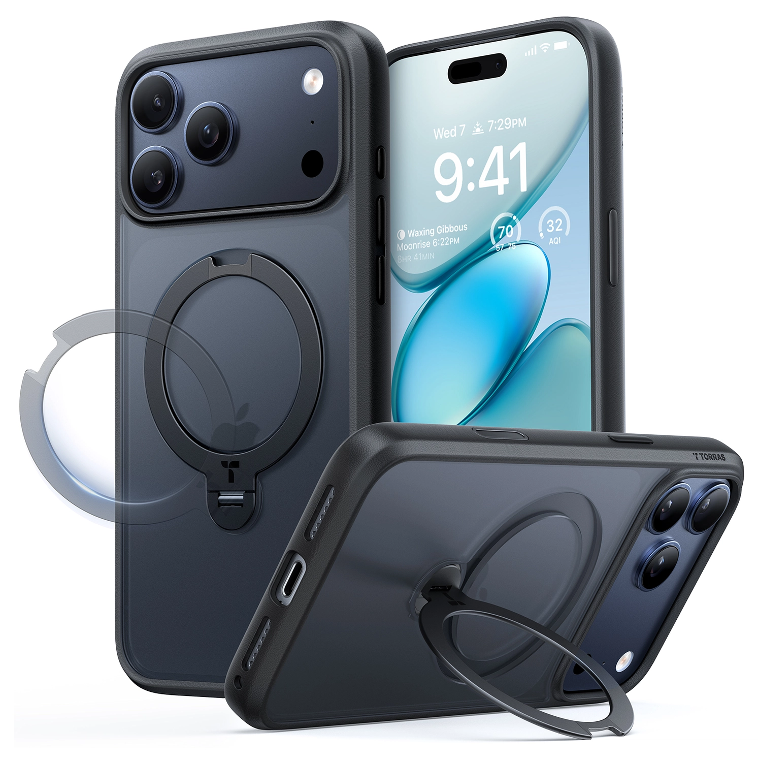 TORRAS Ostand Spin Apple iPhone 17 Pro Hoesje 360° MagSafe Stand Zwart afbeelding 1
