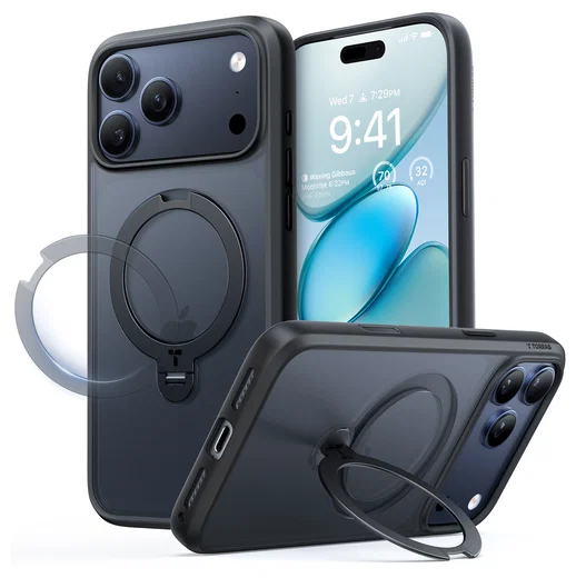 TORRAS Ostand Spin Apple iPhone 17 Pro Hoesje 360° MagSafe Stand Zwart afbeelding 1