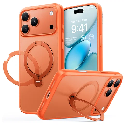 TORRAS Ostand Spin Apple iPhone 17 Pro Hoesje 360° MagSafe Stand Oranje afbeelding 1