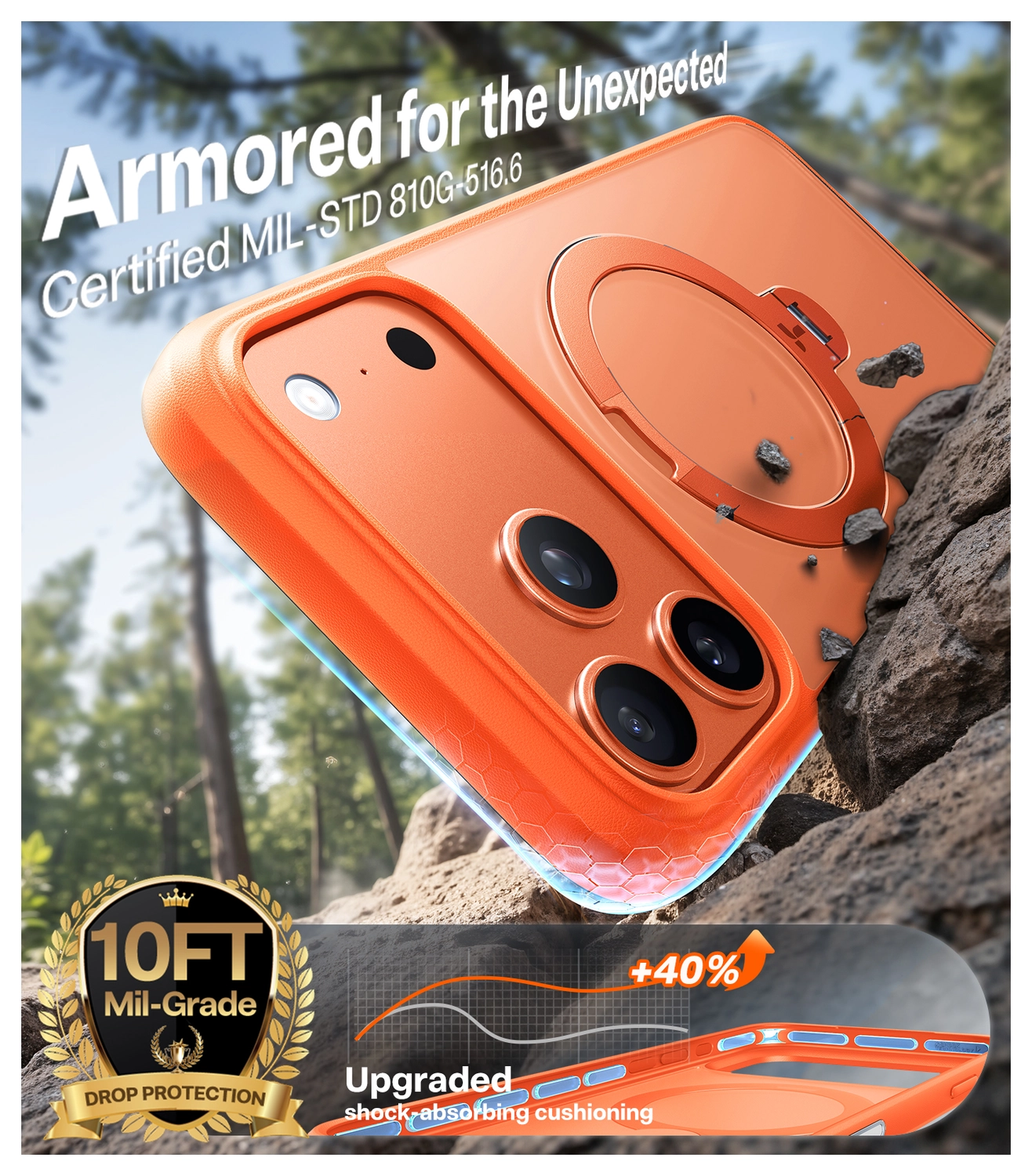TORRAS Ostand Spin Apple iPhone 17 Pro Hoesje 360° MagSafe Stand Oranje afbeelding 2