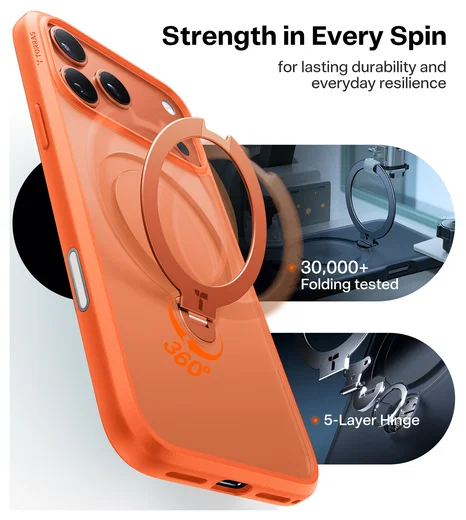 TORRAS Ostand Spin Apple iPhone 17 Pro Hoesje 360° MagSafe Stand Oranje afbeelding 4
