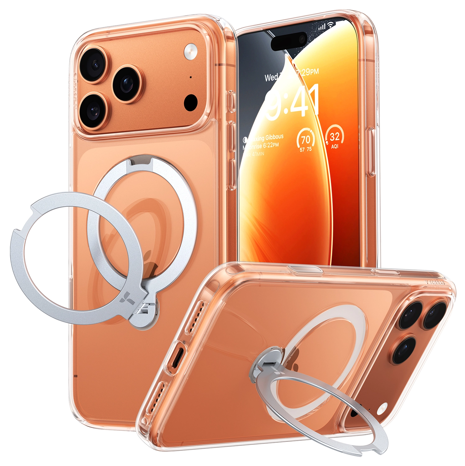 TORRAS Ostand Spin Apple iPhone 17 Pro Max Hoesje 360° MagSafe Stand Transparant afbeelding 1