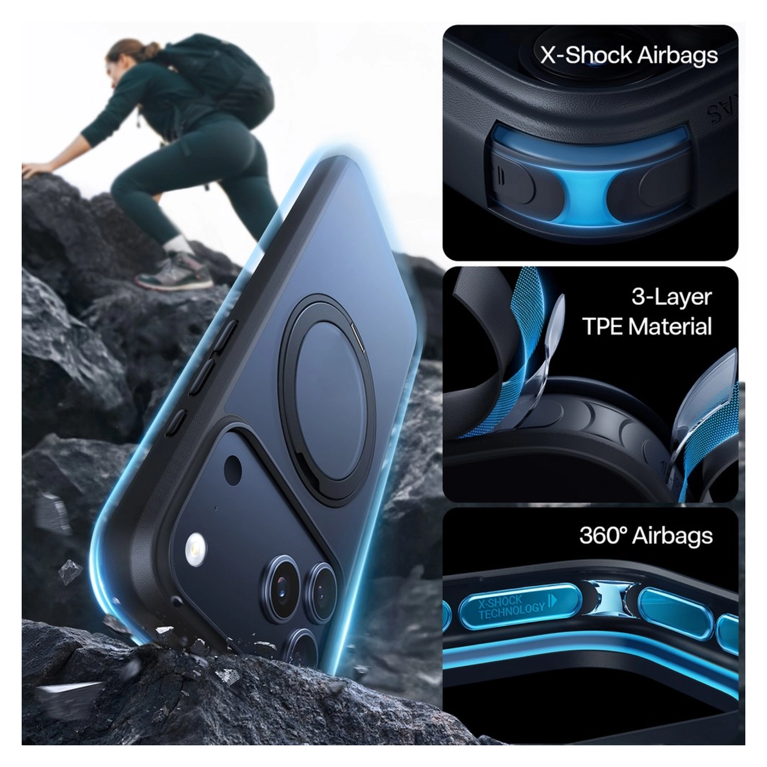 TORRAS Ostand Pro Apple iPhone 17 Pro Max Hoesje 360° MagSafe Stand Zwart afbeelding 3