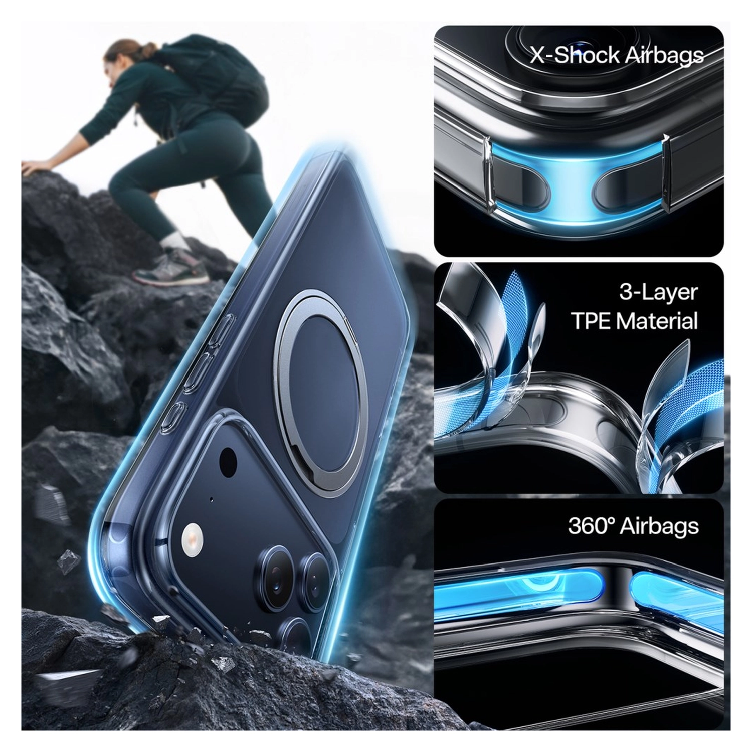 TORRAS Ostand Pro Apple iPhone 17 Pro Max Hoesje 360° MagSafe Stand Transparant afbeelding 3