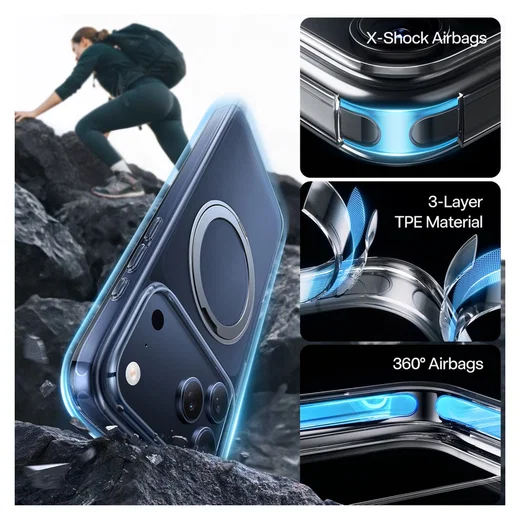 TORRAS Ostand Pro Apple iPhone 17 Pro Max Hoesje 360° MagSafe Stand Transparant afbeelding 3