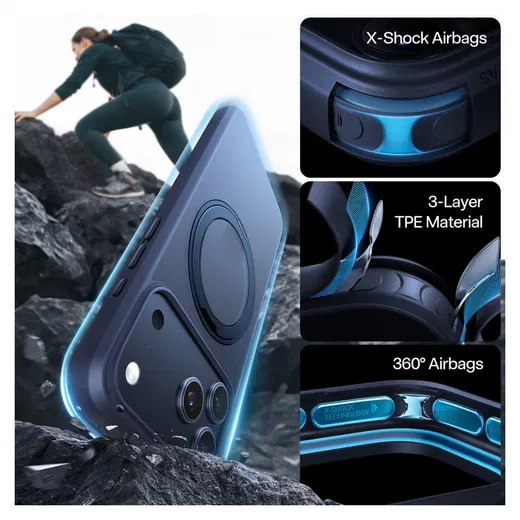 TORRAS Ostand Pro Apple iPhone 17 Pro Max Hoesje 360° MagSafe Stand Blauw afbeelding 3