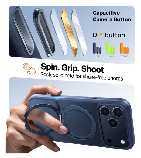 TORRAS Ostand Pro Apple iPhone 17 Pro Max Hoesje 360° MagSafe Stand Blauw afbeelding 5