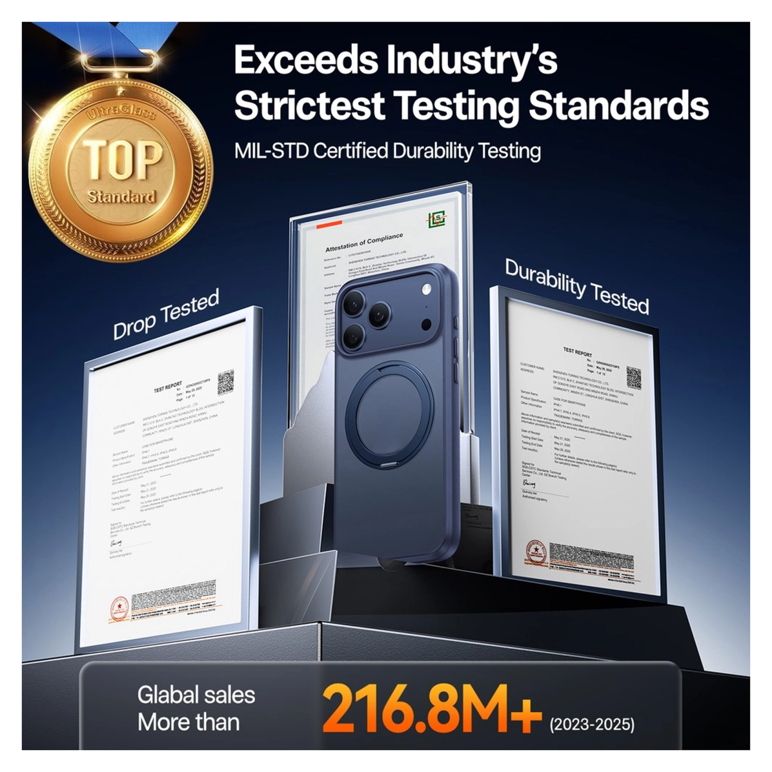 TORRAS Ostand Pro Apple iPhone 17 Pro Max Hoesje 360° MagSafe Stand Blauw afbeelding 8