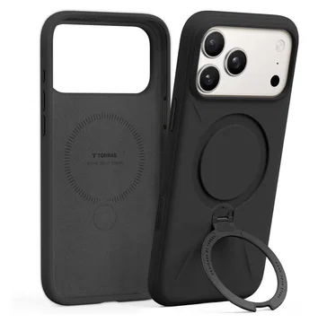 TORRAS Q Pro Silicone iPhone 17 Pro Hoesje MagSafe 360° Kickstand Zwart