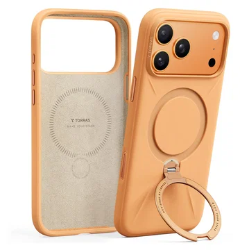TORRAS Q Pro Silicone iPhone 17 Pro Hoesje MagSafe 360° Kickstand Oranje