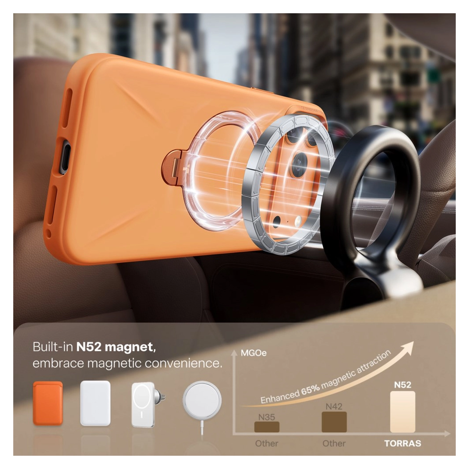 TORRAS Q Pro Silicone iPhone 17 Pro Hoesje MagSafe 360° Kickstand Oranje afbeelding 4