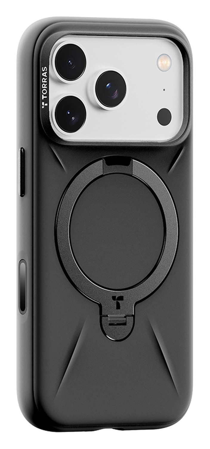 TORRAS Q Pro Silicone iPhone 17 Pro Max Hoesje MagSafe 360° Kickstand Zwart afbeelding 8